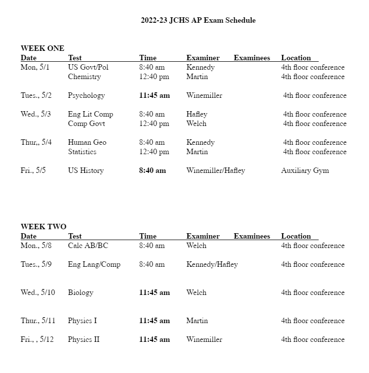 Exam Schedule